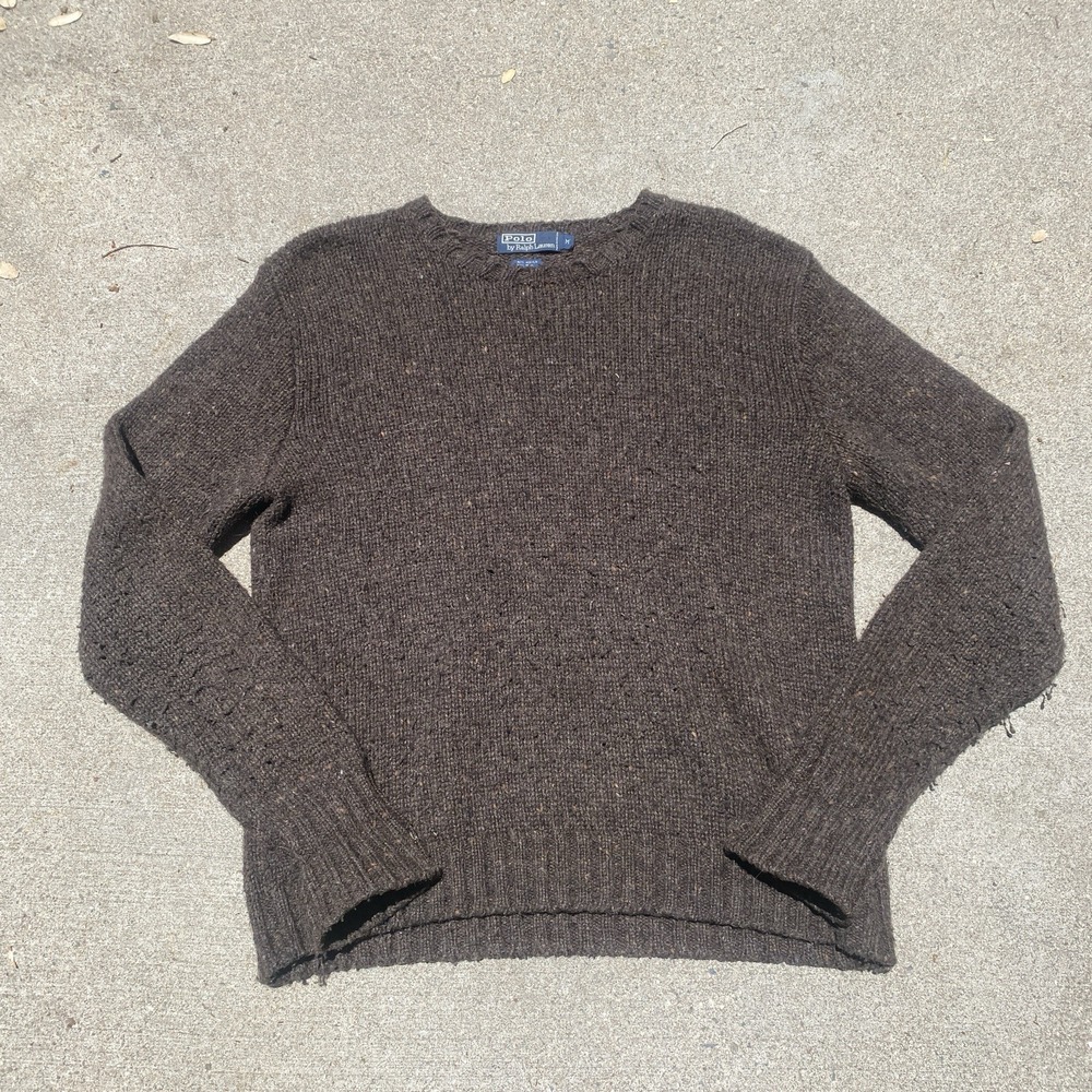 Vintage Polo Ralph Lauren Shaggy Sweater Brown Medium Acrylic Wool Alpaca